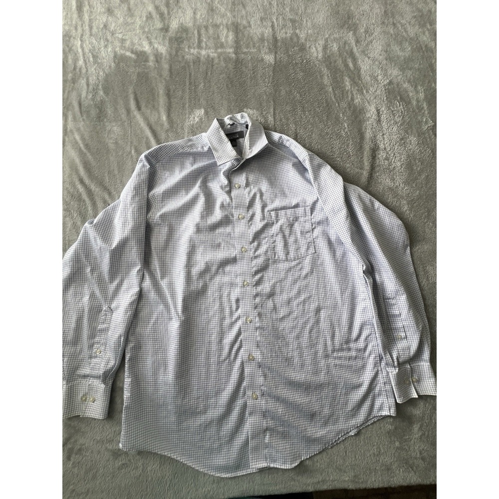 Kenneth Cole Reaction Mens Shirt 16 16.5 34/35 White Blue Check Regular